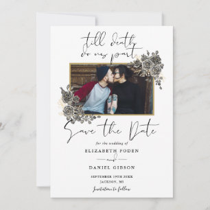 Elegante Script Gothic Florale Foto Hochzeit Save The Date