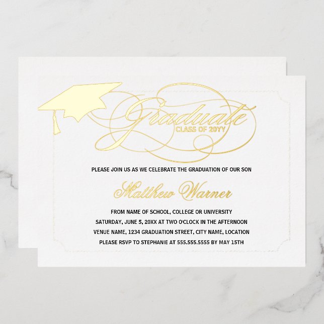 Elegante Script Graduate Folieneinladung (Vorderseite/Rückseite)