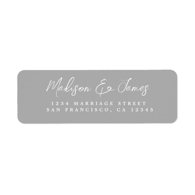 Elegante Script Gray Wedding Rücksendeadresse (Vorne)