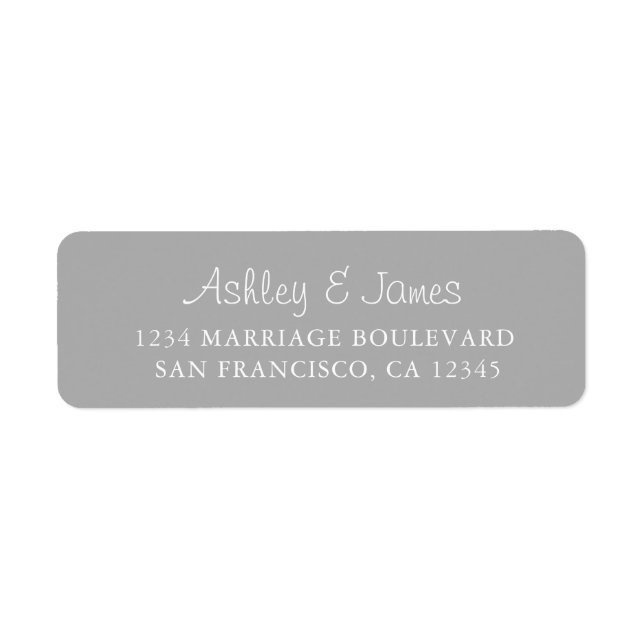 Elegante Script Gray Wedding Rücksendeadresse (Vorne)