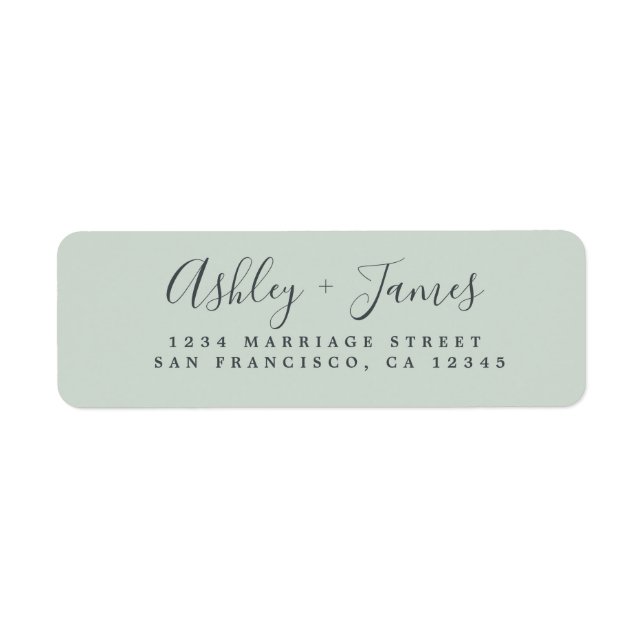 Elegante Script Green Wedding Rücksendeadresse (Vorne)