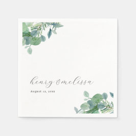 Elegante Script Greenery Blätter Eucalyptus Weddin Serviette