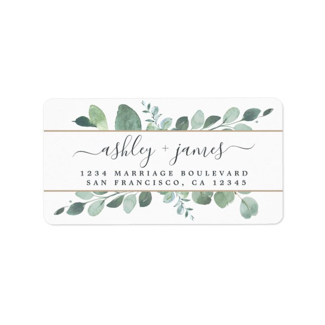 Elegante Script Greenery Wedding Rücksendeadresse Adressaufkleber (Vorne)