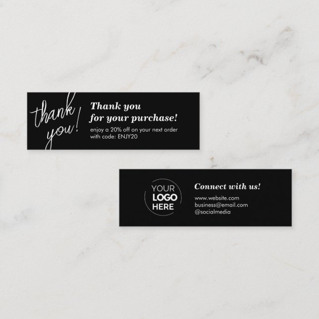 Elegante Script Handwriting Danke Black Mini Visitenkarte (Vorne/Hinten)