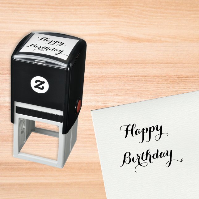 Elegante Script Happy Birthday GrußTypografie Permastempel (Elegant Script Happy Birthday Greeting Typography Self-inking Stamp)