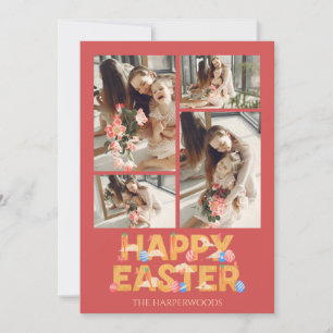 Elegante Script Happy Oaster Family Foto Collage Feiertagskarte