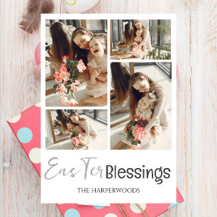 Elegante Script Happy Oaster Family Foto Collage Feiertagskarte