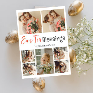 Elegante Script Happy Oaster Family Foto Collage Feiertagskarte