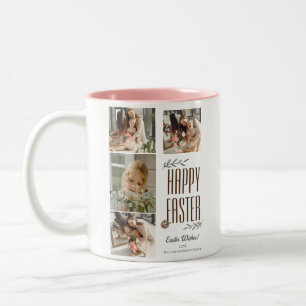 Elegante Script Happy Oaster Family Foto Collage Zweifarbige Tasse
