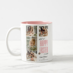 Elegante Script Happy Oaster Family Foto Collage Zweifarbige Tasse