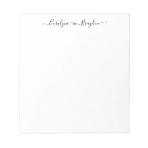 Elegante Script Heart Couple Name Wedding Newlywed Notizblock