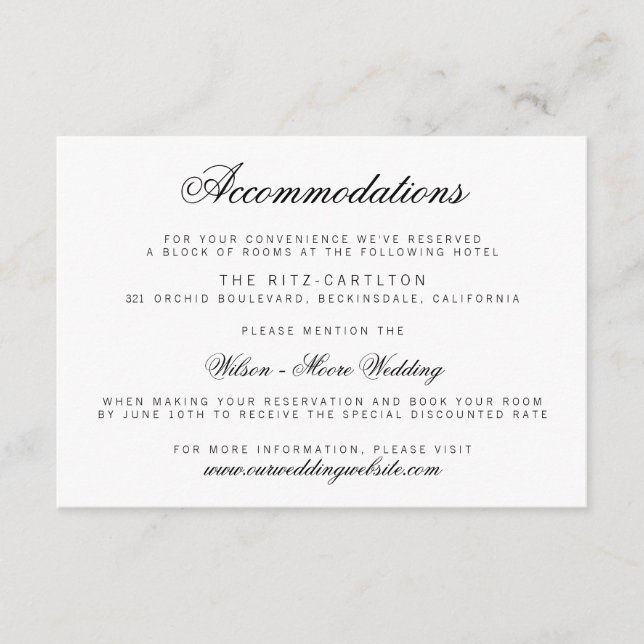 Elegante Script Hochzeitskarte Begleitkarte (Vorderseite)