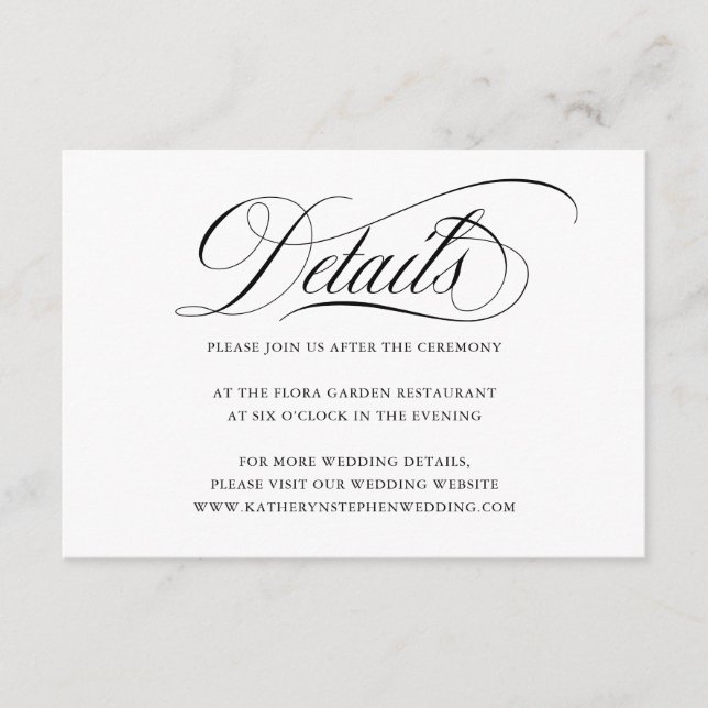 Elegante Script-Hochzeitungs-Detailkarte Begleitkarte (Vorderseite)