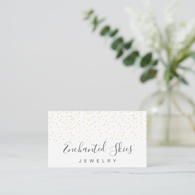 Elegante Script-Imitats Gold Confetti Business Car Visitenkarte (Stehend Vorderseite)