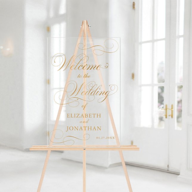 Elegante Script-Imitats Gold Wedding Willkommen Acrylschild (Elegant Script Faux Gold Wedding Welcome Acrylic Sign)