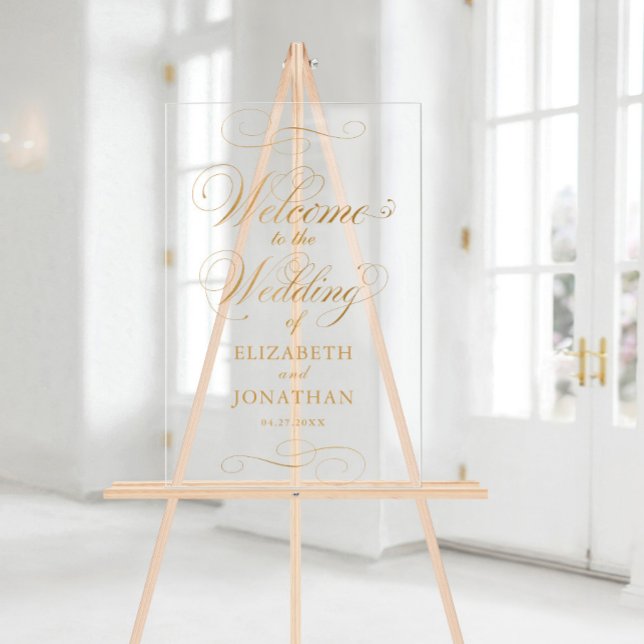 Elegante Script-Imitats Gold Wedding Willkommen Acrylschild (Elegant Script Faux Gold Wedding Welcome Acrylic Sign)