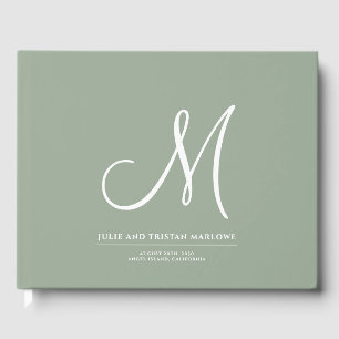 Elegante Script Initial Wedding Monogram Sage Gree Gästebuch
