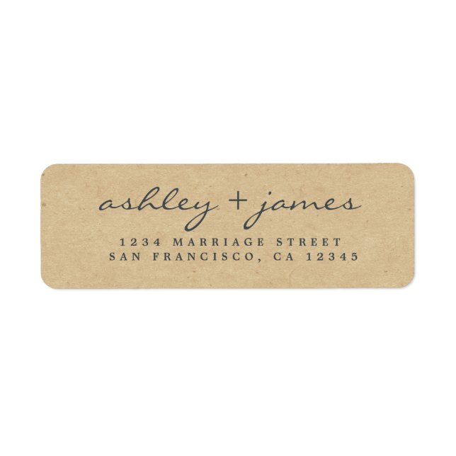 Elegante Script Kraft Paper Wedding Rücksendeadres (Vorne)