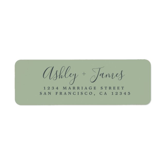 Elegante Script Laurel Green Wedding Rücksendeadre (Vorne)