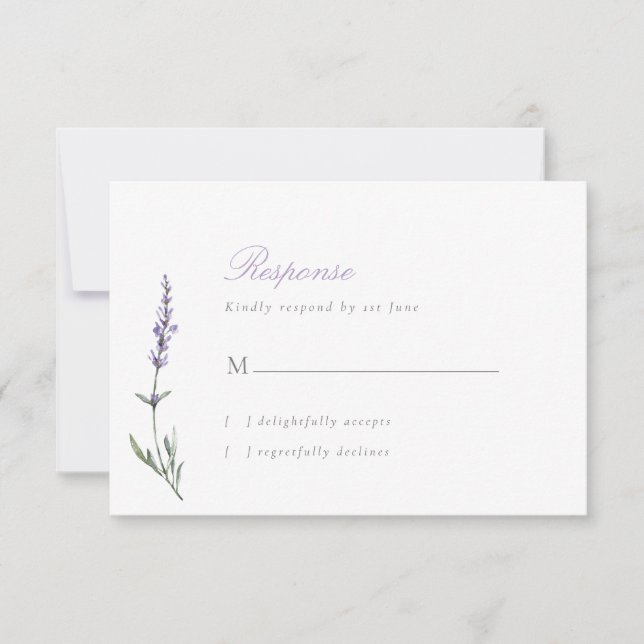 Elegante Script Lavender Wedding RSVP Card Karte (Vorderseite)