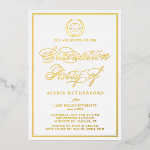 Elegante Script Law School Graduation Party Folieneinladung