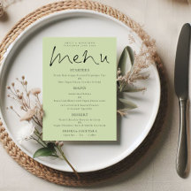 Elegante Script Limon Cream Green Wedding Menu Car