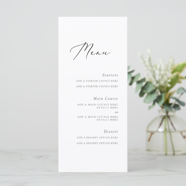 Elegante Script-Menükarte Menükarte (Stehend Vorderseite)