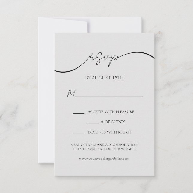 Elegante Script Modern Light Gray Wedding RSVP Car (Vorderseite)