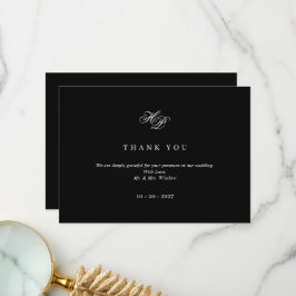Elegante Script Monogram Black & White Wedding Dankeskarte