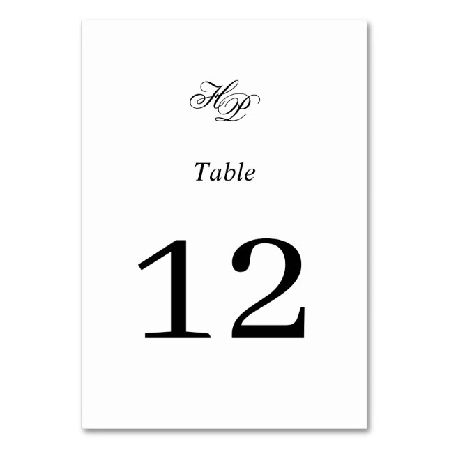 Elegante Script Monogram Black & White Wedding Tischnummer (Vorderseite)