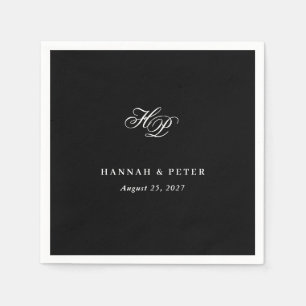 Elegante Script Monogram Initials Black Wedding Serviette