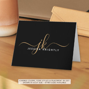 Elegante Script Monogram Initials Name Black Gold