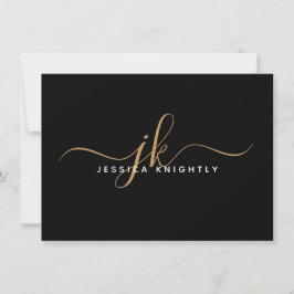 Elegante Script Monogram Initials Name Black Gold Mitteilungskarte