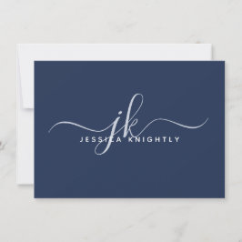 Elegante Script Monogram Initials Name Navy Blue Mitteilungskarte
