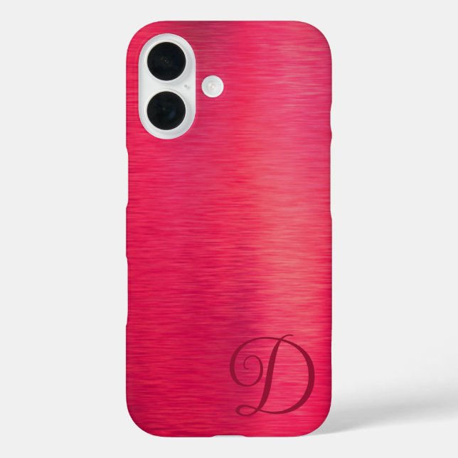 Elegante Script Monogram Magenta Metallic iPhone 16 Hülle (Rückseite)