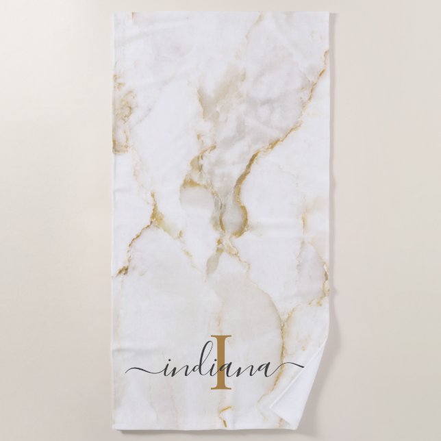 Elegante Script Monogram Marble Strandtuch (Vorderseite)