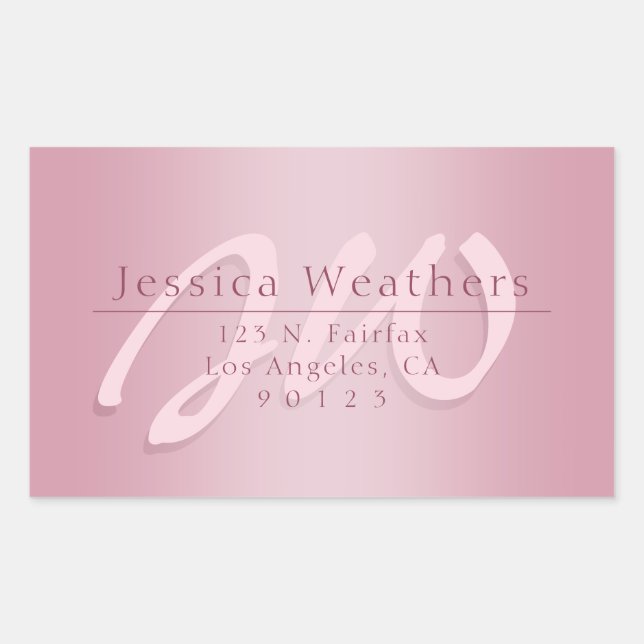 Elegante Script Monogram Mauve Ombre-Rücksendeadre Rechteckiger Aufkleber (Vorderseite)