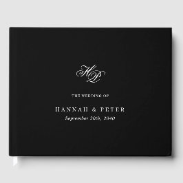 Elegante Script Monogram Minimal Black Wedding Chi Gästebuch
