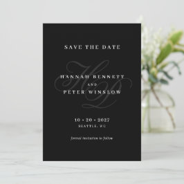 Elegante Script Monogram Minimal Black Wedding Save The Date