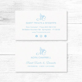 Elegante Script Monogram Niedlich Baby Blue Butter Visitenkarte