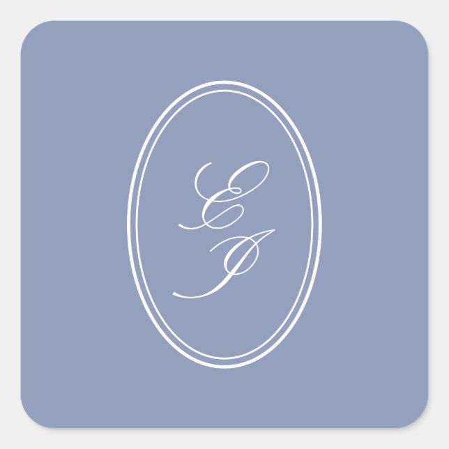 Elegante Script Monogram selbstklebende Hochzeit Quadratischer Aufkleber (Vorderseite)
