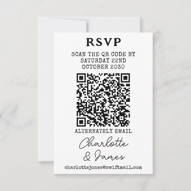 Elegante Script Mr. and Mrs. QR Code RSVP Card Karte (Vorderseite)