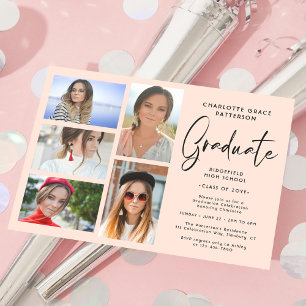 Elegante Script Multi Foto Graduation Party Einladung