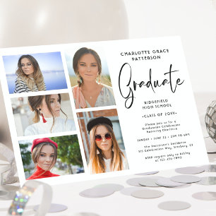 Elegante Script Multi Foto Graduation Party Einladung