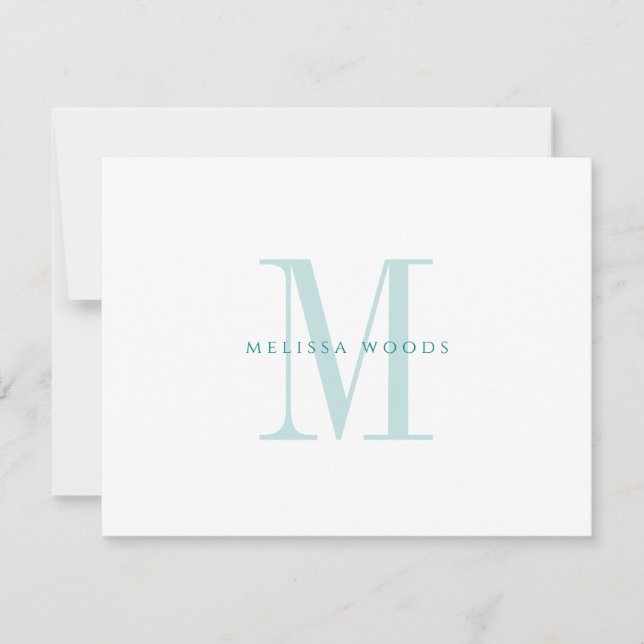 Elegante Script Name Aquamarin Monogram Flat Note  Mitteilungskarte (Vorderseite)