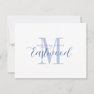 Elegante Script Name Blue Monogram Flat Note Card Mitteilungskarte