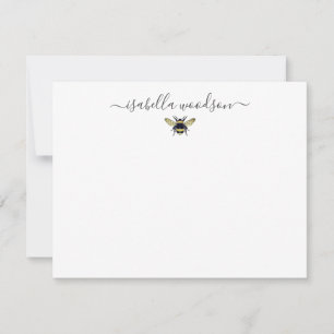Elegante Script Name Honey Bee Note Card Mitteilungskarte