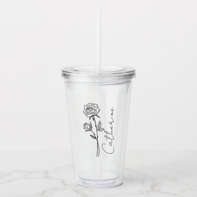 Elegante Script Name June Birth Month Blume Rose Acryltrinkbecher (Vorderseite)