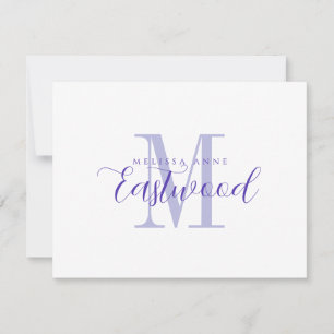 Elegante Script Name Lila Monogram Flat Note Card Mitteilungskarte