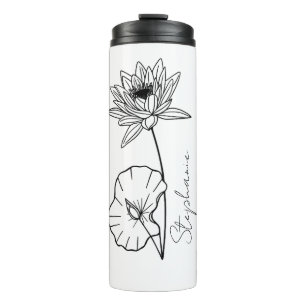 Elegante Script Name Lotus July Birth Month Blume Thermosbecher